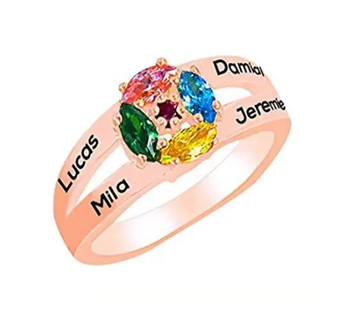 Amxiu Custom 925 Sterling Silver Ring with Birthstones Engrave Family Name Rings For Women's Day Gift Large Zircon Rings Bijoux