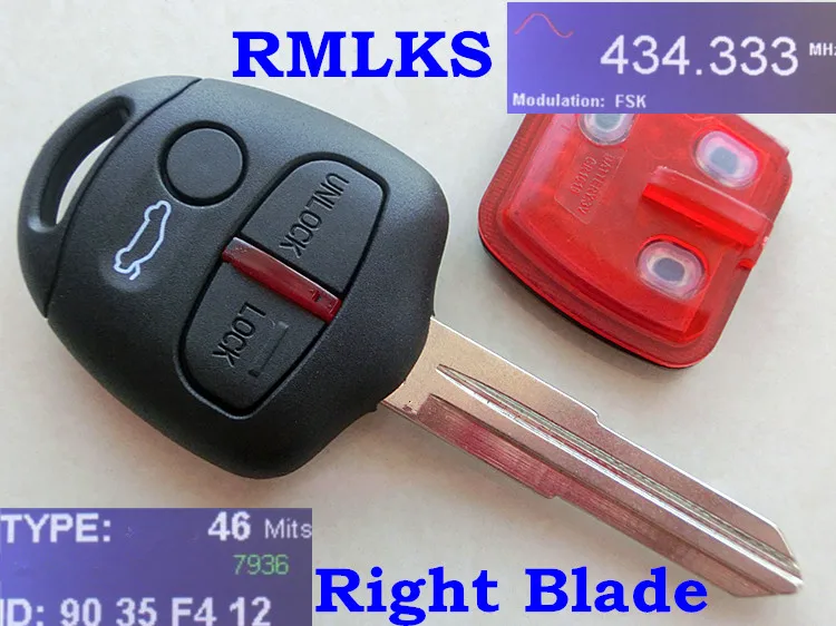 

RMLKS 3 Button Remote Key FOB 433MHz ID46 4D61 Chip Fit For Mitsubishi Lancer CJ EX Uncut MIT11R MIT8 Blade