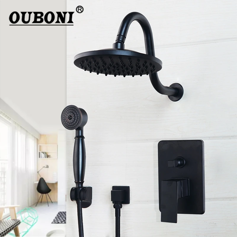 Black Round Head Shower Sets Wall Mounted Bathroom 8/10/12 Inch Rainfall Shower Faucet Sets Oil Rubbed Bronze Head & Hand Shower