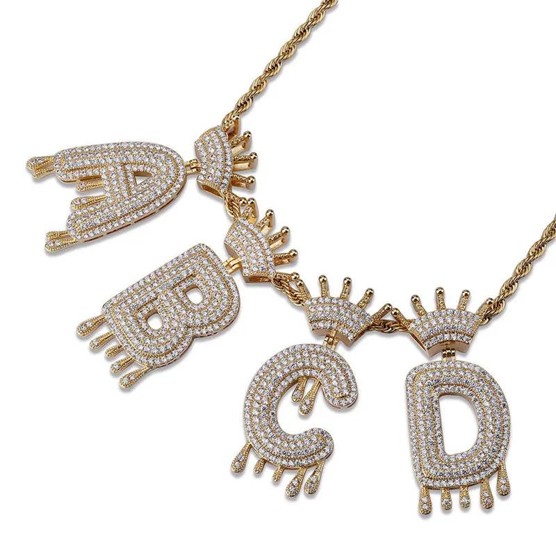 Lucky Sonny Factory Price Crown Letters Pendants & Necklaces 5A+ Cubic Zirconia Micro Paved Capital Initials Necklace Bijoux