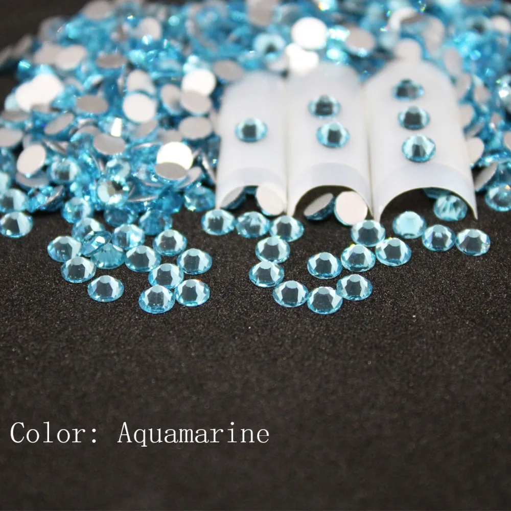 SS6-SS8 Aquamarine Rhinestones Back Flat Round Nail Art Decorations And Stones Non Hotfix Rhinestones Crystals for DIY Glass