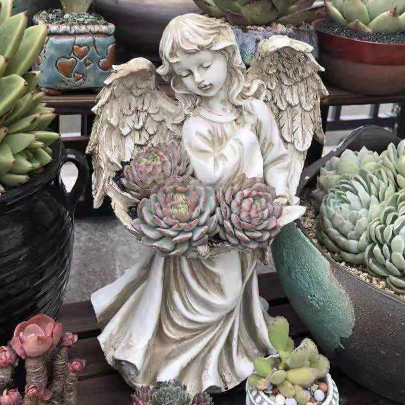 Pastoral Angel Goddess Decoration Resin Fleshy Flower Pot Bird Feeder Storage Tray Villa Garden Landscape Lawn Ornaments Crafts