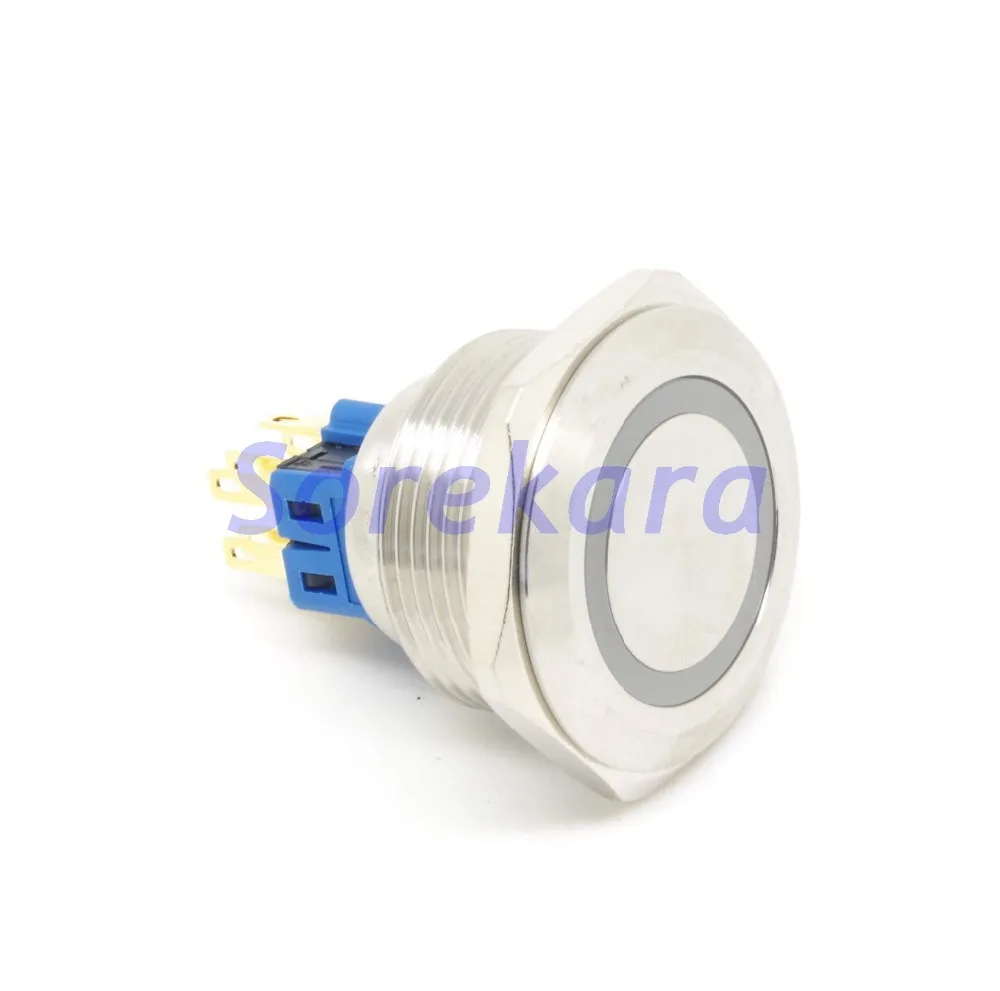 30mm Ring LED Color ORANGE Momentary 2NO 2NC Stainless Steel Pushbutton Switch For Auto IP65 UL 6V/12V/24V/110V/220V