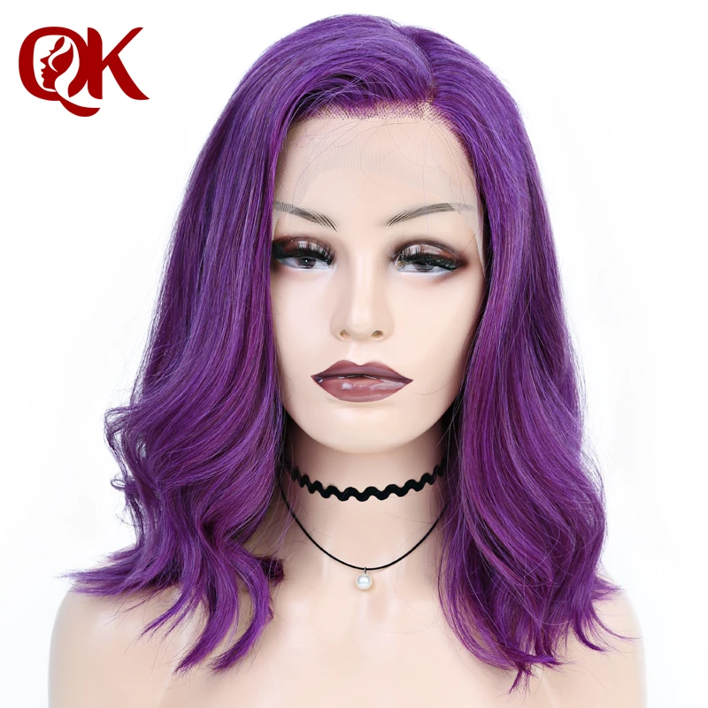 QueenKing hair Lace Front Wig 250% Purple Bob Wig Silky Straight Free Part Preplucked Brazilian Human Remy Hair