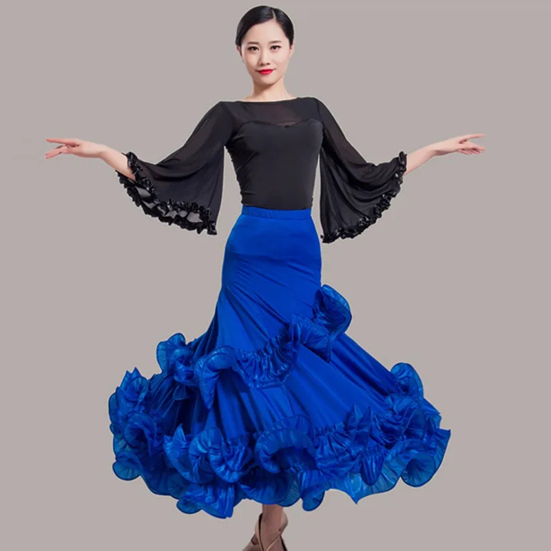 Ruffle Women Flamenco Skirt Ladies Ballroom Skirt Female Dance Skirt Long Spanish Dance Costumes Waltz Skirt  Dance Wear