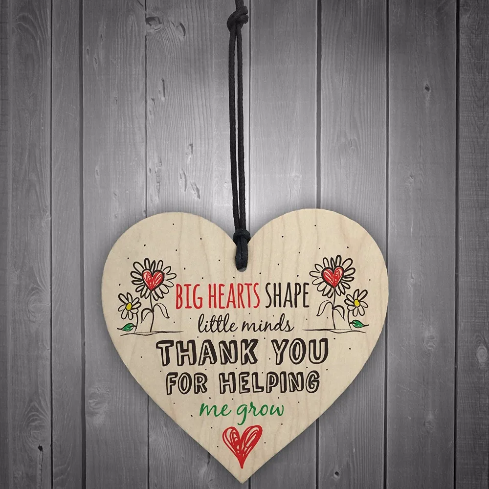 1PCs Teacher Leaving Gift Nursery Wooden Hanging Heart Plaque Childminder Preschool Thank You Present Christmas Gift