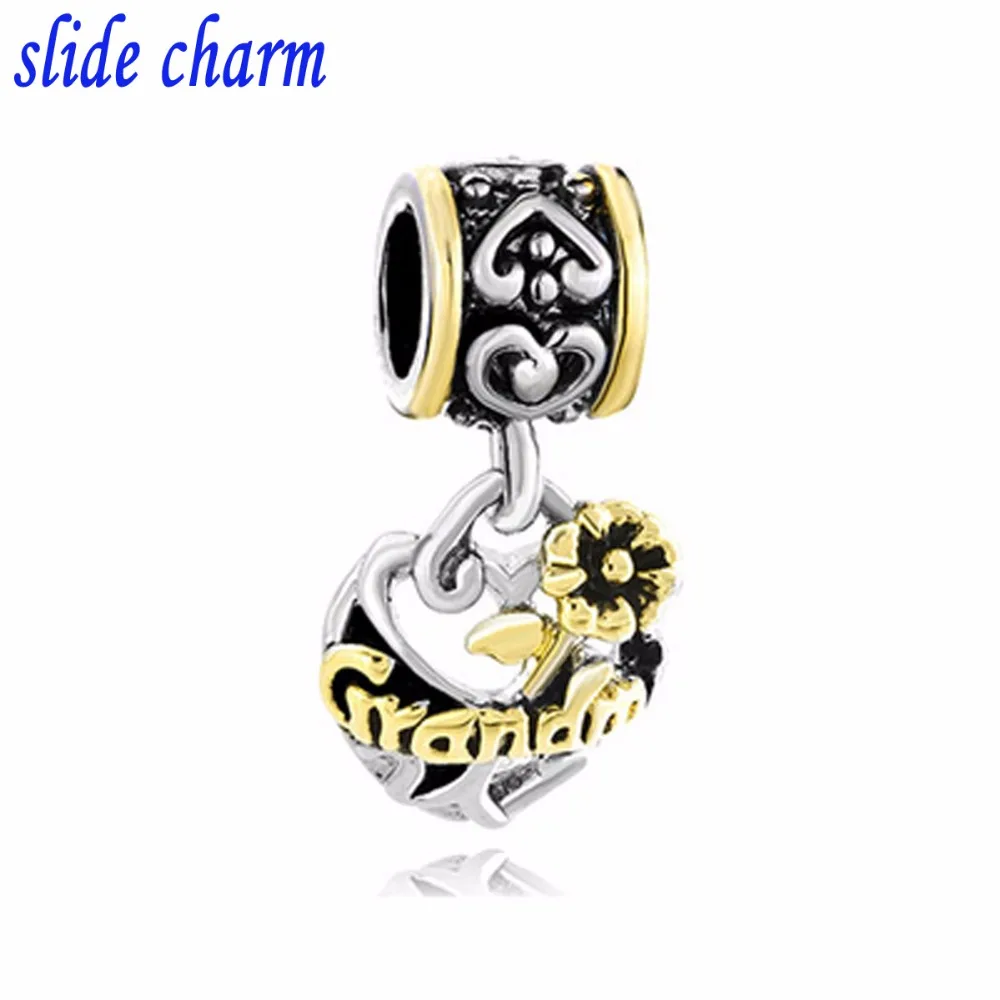 2023 New Slide Charm Free Shipping Grandma Genuine Heart-shaped Pendant Beads Fit Pandora Bracelets Charm Bracelets and Jewelry