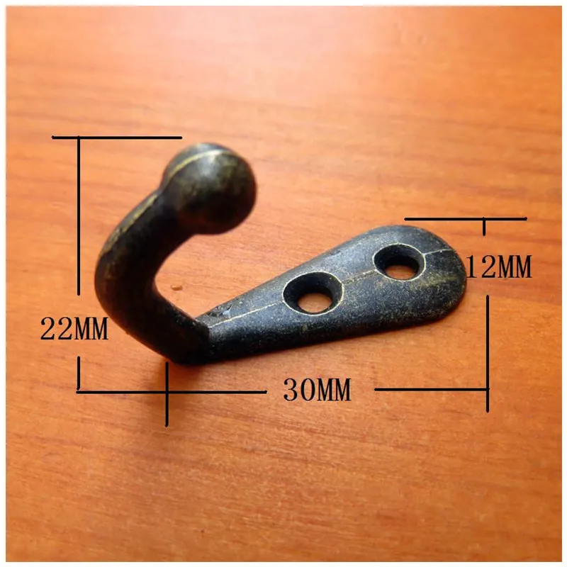 Wall Hooks,Clothes Hat Bathroom Apartments Mini Hook Bronze Tone With 2 Holes,Zinc Alloy,30*12*22mm