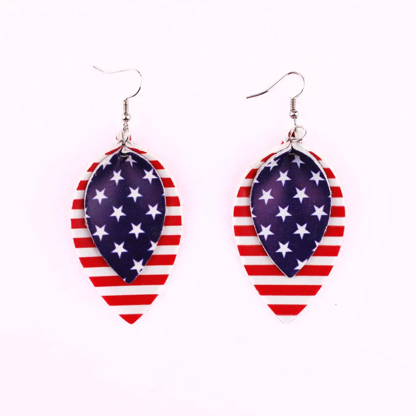 2020 New Layered Round PU Leather American Flag Earrings for Women Fashion Independence Day Statement Earrings Jewelry Wholesale