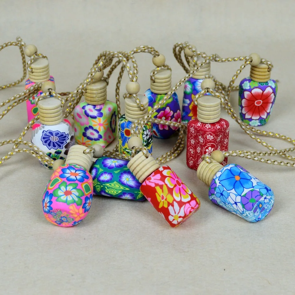 50pcs roll on print perfume bottles polymer clay empty  essential small perfume refillable bottle Car Pendant Personalized Gifts