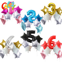 7 Pcs Happy Birthday Balloons 32Inch Number Ballons+Star Foil Helium Ball Baby 1 2 3 4 5 Year Party Decoration Shower Kids Toys