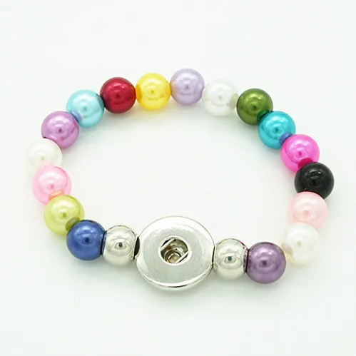 AB0003 Fashion Charming Colorful Imitation pearls beads snap bracelet bangle Elastic fit 18MM snap buttons DIY jewelry wholesale