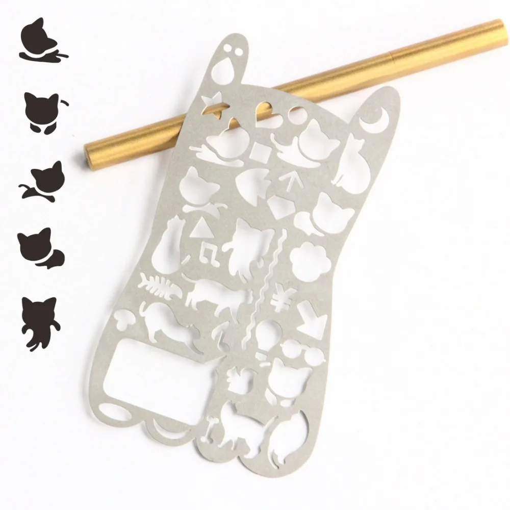 Novelty Various Cat Hollow-Out Metal Drawing Template Ruler Promotional Gift Stationery