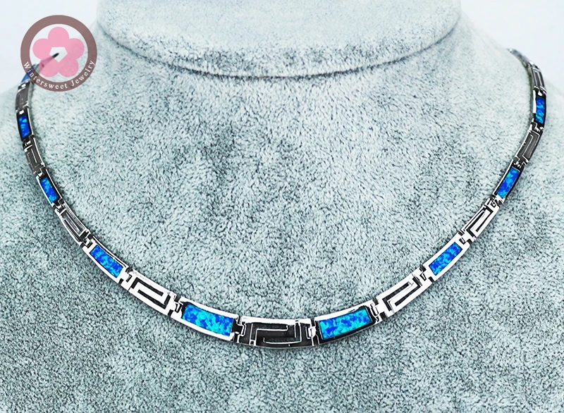 

JZN0005 Unisex Necklace New Trendy Jewelry Blue Opal Gem for Women & Men Fine Gift Special Gift for Lover