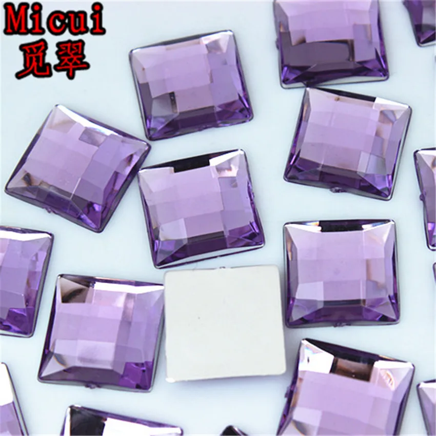 Micui 50pcs 14mm Crystal Mix Color Acrylic Rhinestones Flatback Square Gems Strass Stone For Clothes Dress Craft MC788