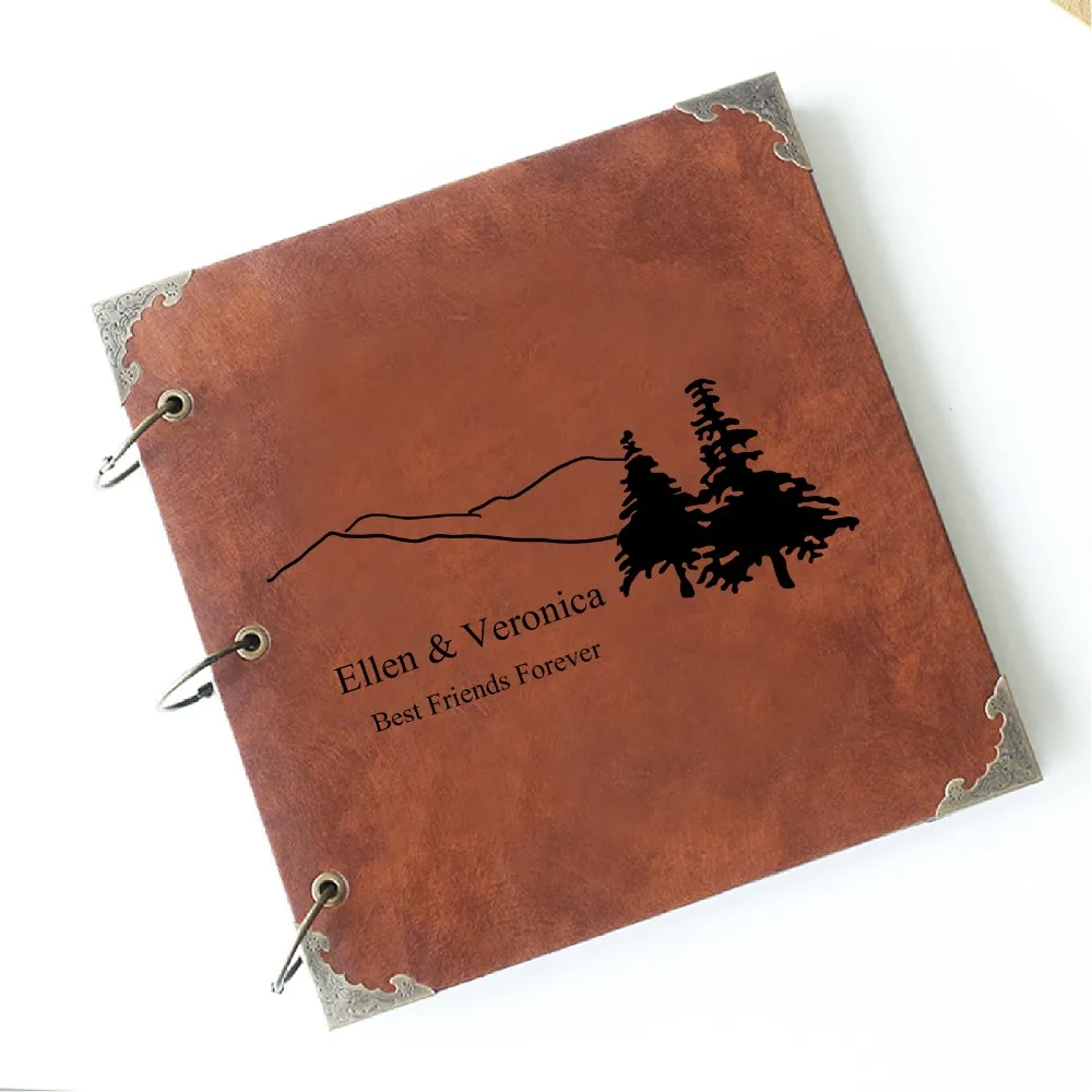 Mountain and Trees  Leather Photo Album/ Personalized wedding Album with couple name/Wedding Guestbook/ our adventure guest book