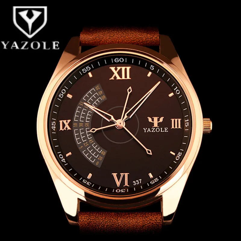 YAZOLE Top Brand Luxury Business Watch Unique Fashion Mens Watches Leather Analog Quartz Clock Saat Erkek Kol Saati