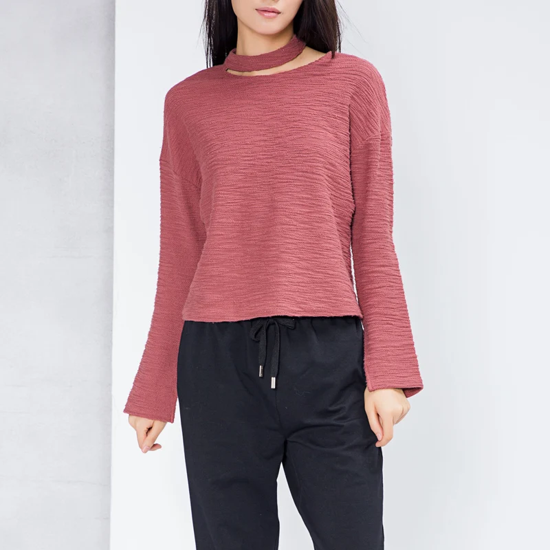 

Women's Long Sleeve Ruched Sweater, Basic Knitted Tops, Crew Neck Pullover, Essential Jumper, Monochromatic, Autumn, Winter,