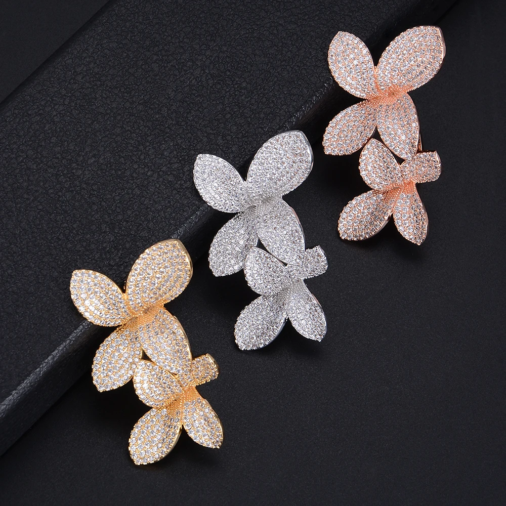 Missvikki Noble Luxury Fingers Ring Adjustable Fashion Blooming Flowers Full Shiny Cubic Zirconia Top Quality Stage Jewelry