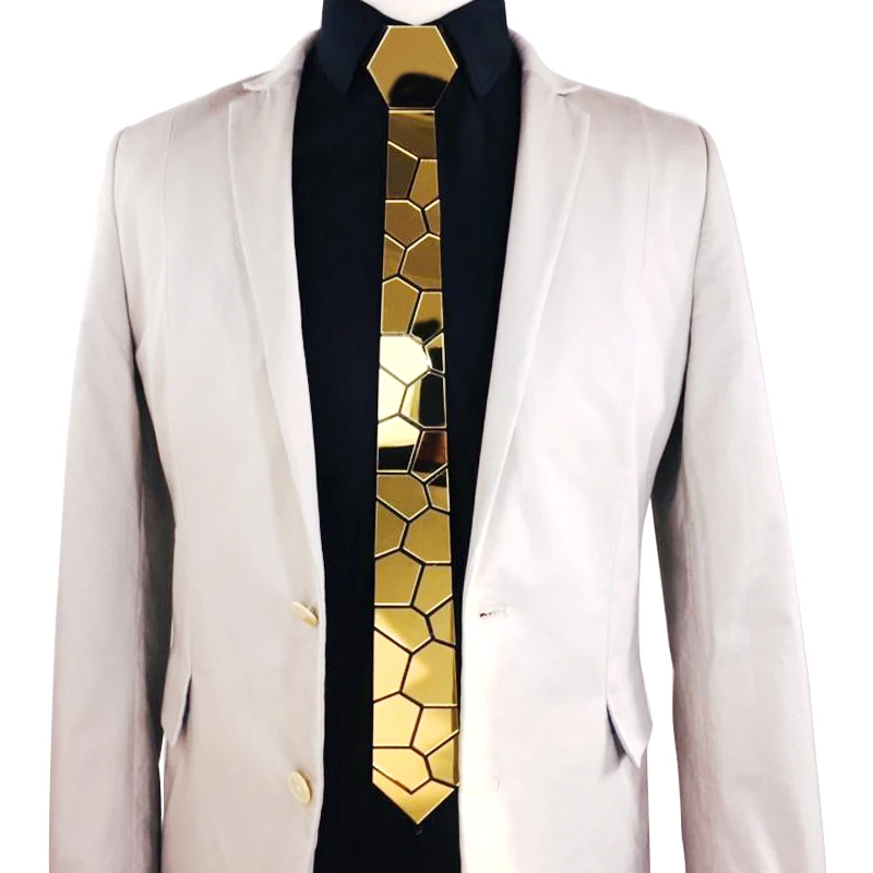 

GEOMETIE NEW ARRIVAL Hand Assembled Cutting Stone Shape Gold Color Hive Necktie Fashion Ties for Party, Wedding, Dating