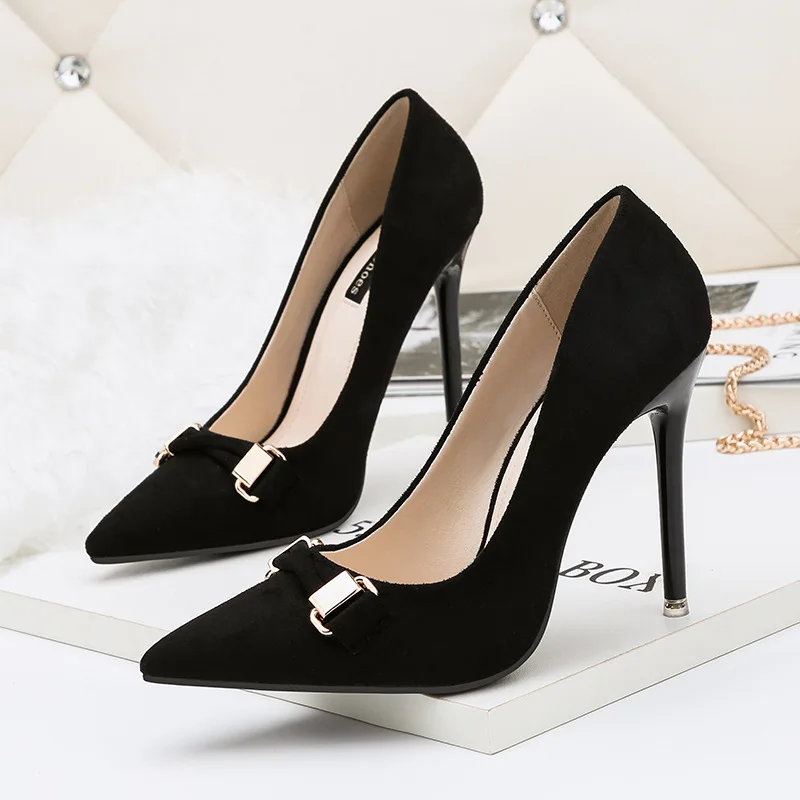Women Pumps Flock Pointed Toe Fashion Spring Suede 10.5CM Thin heel Fashion Dress Office Shoes