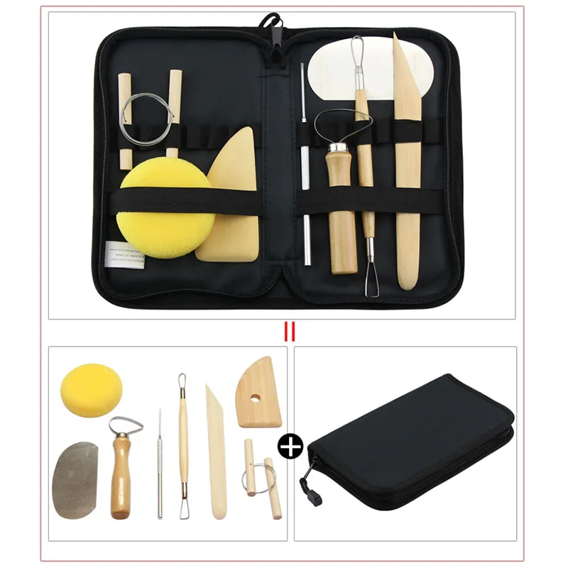 

8 PCS/SET Pottery Tools Set Clay Ceramics Molding Tools Stainless Steel Wood Sponge Tool Set + Tools Bags