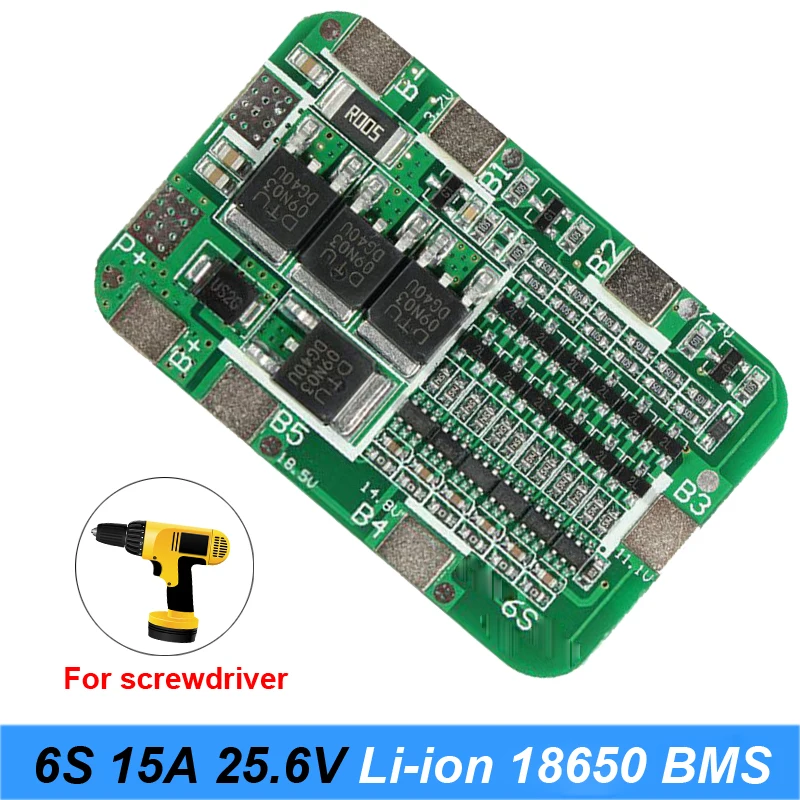 Turmera 6S 21.6V 25.2V 15A BMS Lithium Battery Protection Board for 24V 25V Screwdriver Shurika and Vacuum Cleaner Battery Pack