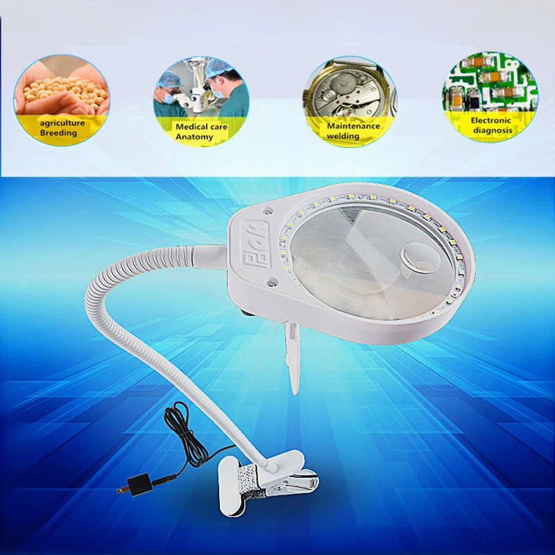 PDOK Lash lens 3X 10X 500MM Clip-on Desk Magnifying Glass 38pcs LED Lamp Lupa Loupe for Reading Watch PCB Repair Magnifier