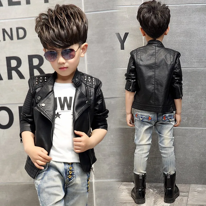 Fashion Kids Leather Jacket Girls PU Jacket Children Motorcycle Outwear For Baby Girl Jackets Rivet Boy Coats w12