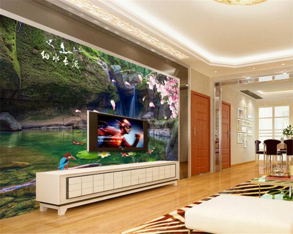 beibehang Indoor TV bedroom living room senior wallpaper fine water nine fish chart background painting papel de parede behang