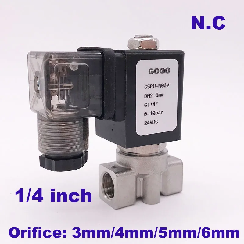 GOGO 0-16bar/10bar/5bar/3bar 2 way SS304 water solenoid valve normally close Port G1/4"