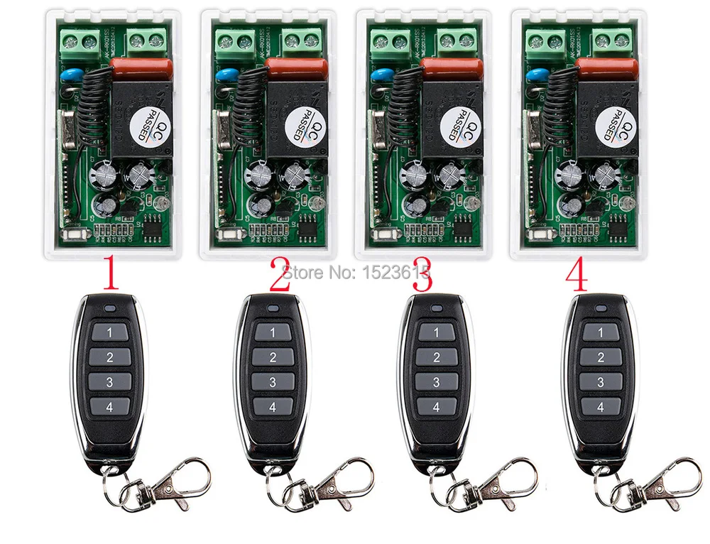 

most simple wiring 220V 1CH Wireless Power Switch System 4 Receiver&4Transmitter Remote Controller 10A output state is adjusted