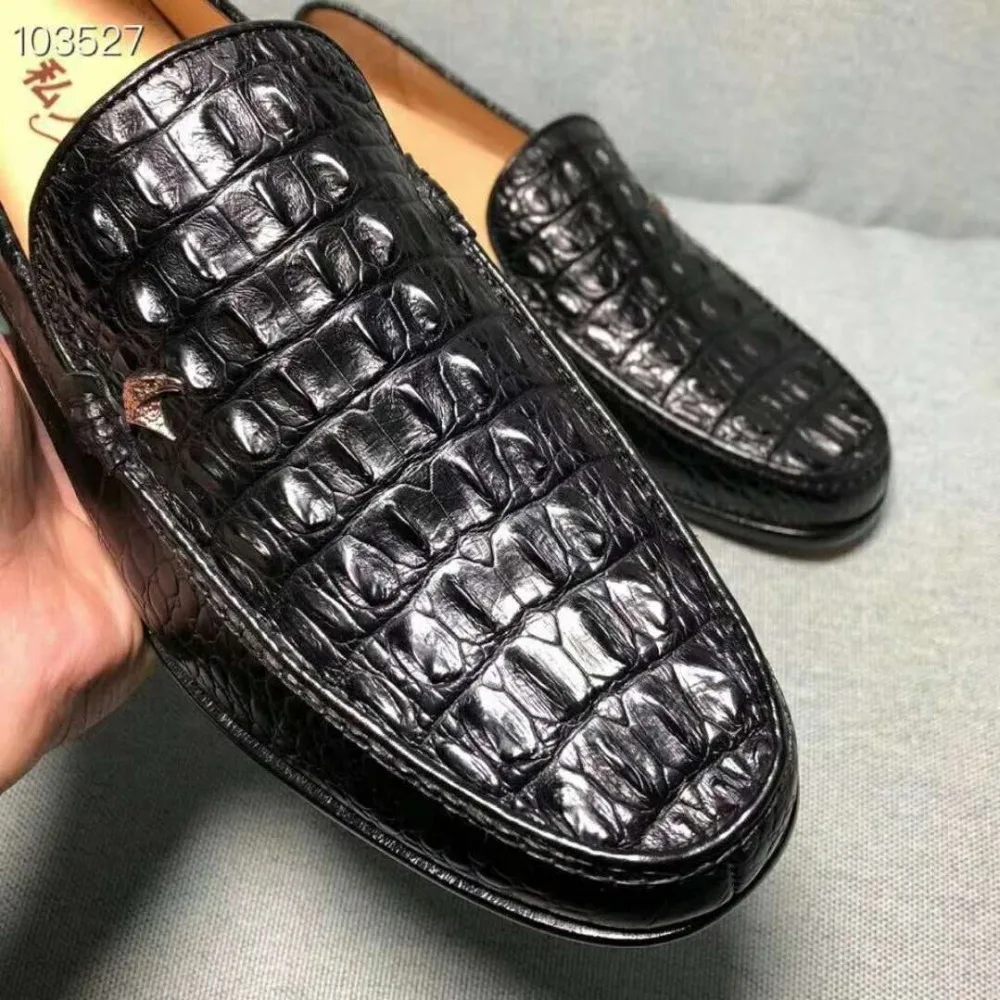 100% real genuine crocodile skin men business shoe with genuine cowhide back and tail skin shoe for men black coffee brown color