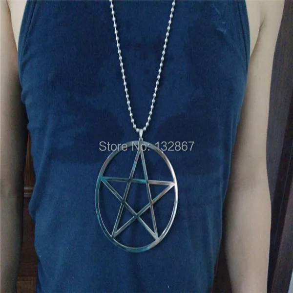 Super Large Stainless Steel   pentagram satanic symbol Satan worship Pendant Necklace 100mm with 24\'\' ball chain