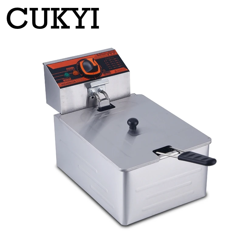 CUKYI Electric deep fryer commercial household kitchen frying machine chip cooker basket French fries Deep frying pan 6L 2.5KW