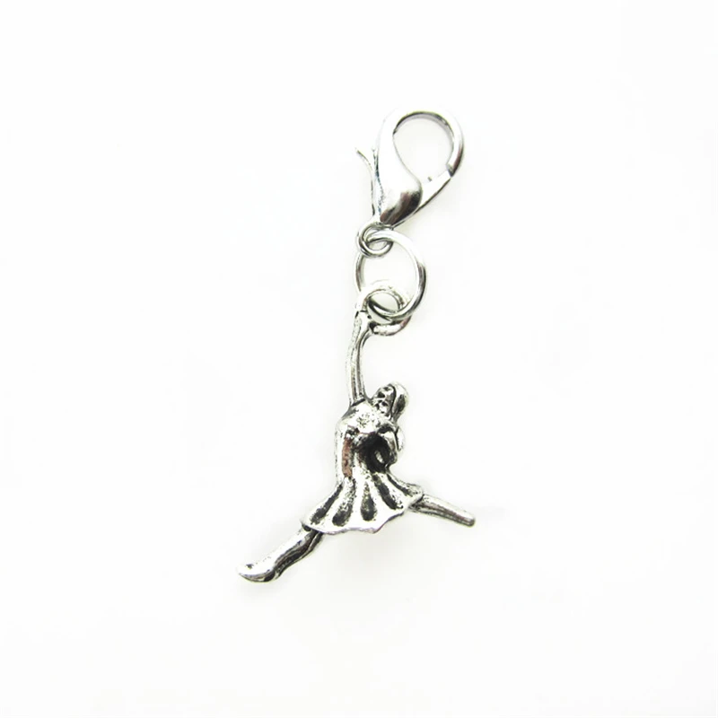 50pcs/lot Gymnastics and dance sports dangle charms lobster clasp Hanging Floating Charm DIY Jewelry Accessories Charms