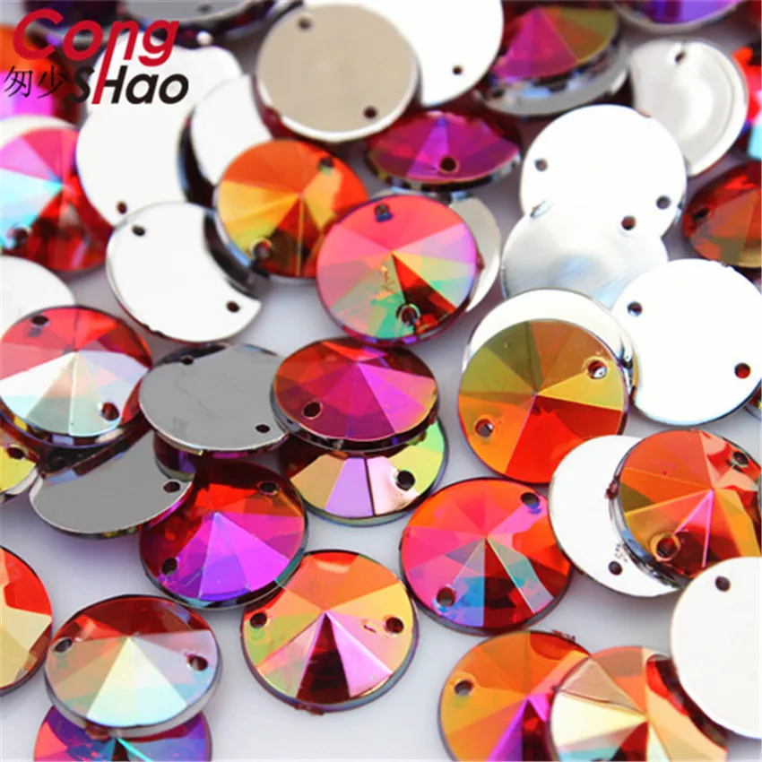 Cong Shao 500pcs 10mm AB Color Round Shape Acrylic Rhinestones stones and crystals flatback sewing 2 Hole costume Button YB575