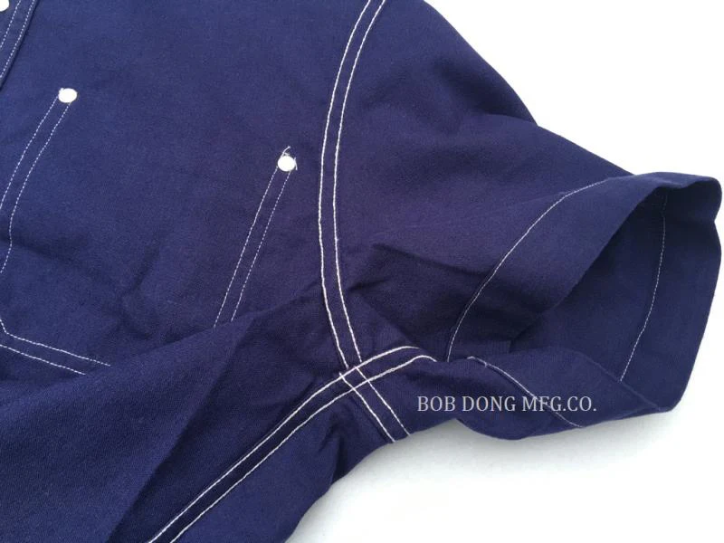 BOB DONG Cotton Linen Half Button Down Shirts Indigo Vintage Short Sleeve Tee