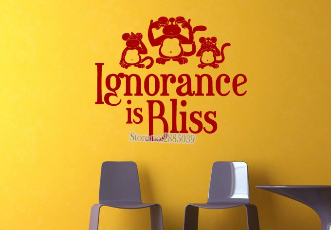 Monkeys Wall Sticker Quotes Ignorance is Bliss DIY Self-Adhesive Vinyl Living Room Wall Tattoo Art Bedroom Decor Mural LA393