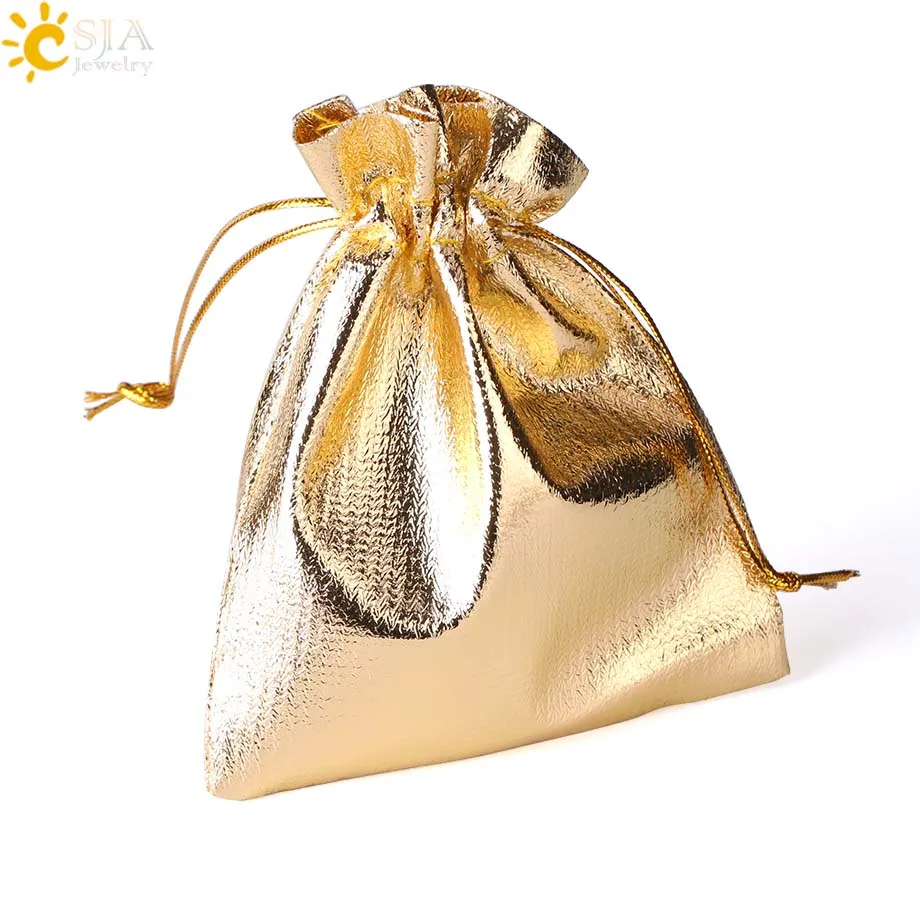 CSJA 10Pcs Golden & Silver Color Gauze Bag Organza Bag Wedding Party Jewelry Favor Packaging Pouch Biscuit Candy Bags F477