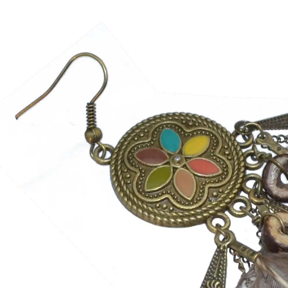 Boucles d'oreilles pendantes ethniques bohèmes pour femmes, bijoux bohèmes, marron, noir, plume, goutte, Boho, fleur sculptée, indien, tribal, turc, cadeau