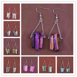 KFT Wholesale Natural Titanium Coated Crystal Quartz Colorful Irregular Shape Drop Dangle Stone Earring For Women Jewelry