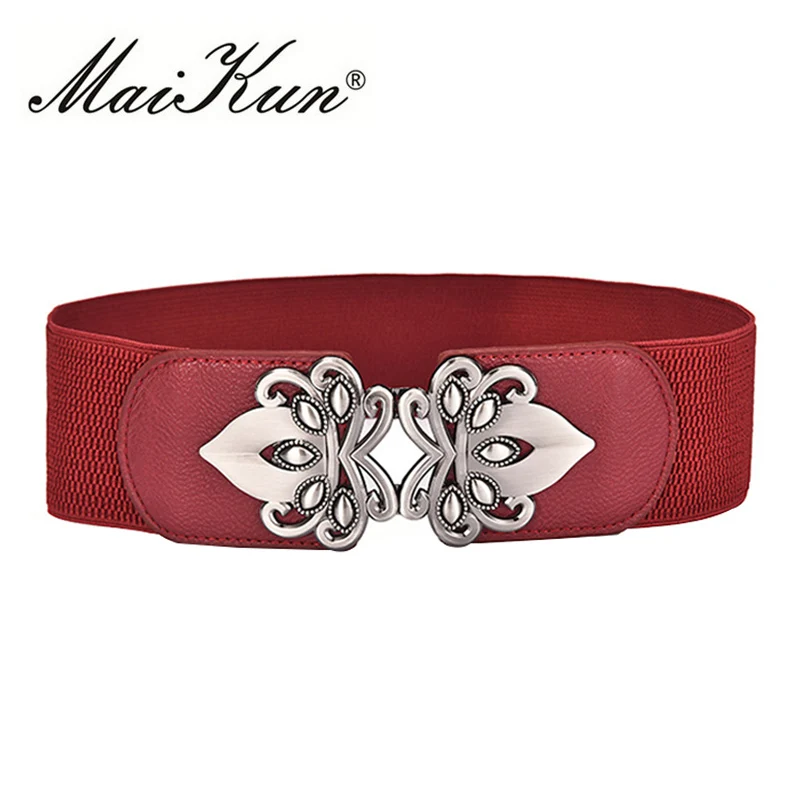 

Maikun Vintage Design Belts For Women Diamond Buckle Wide Elastic Stretchy Waist Belt Female PU Leather Fashion Joker Belt