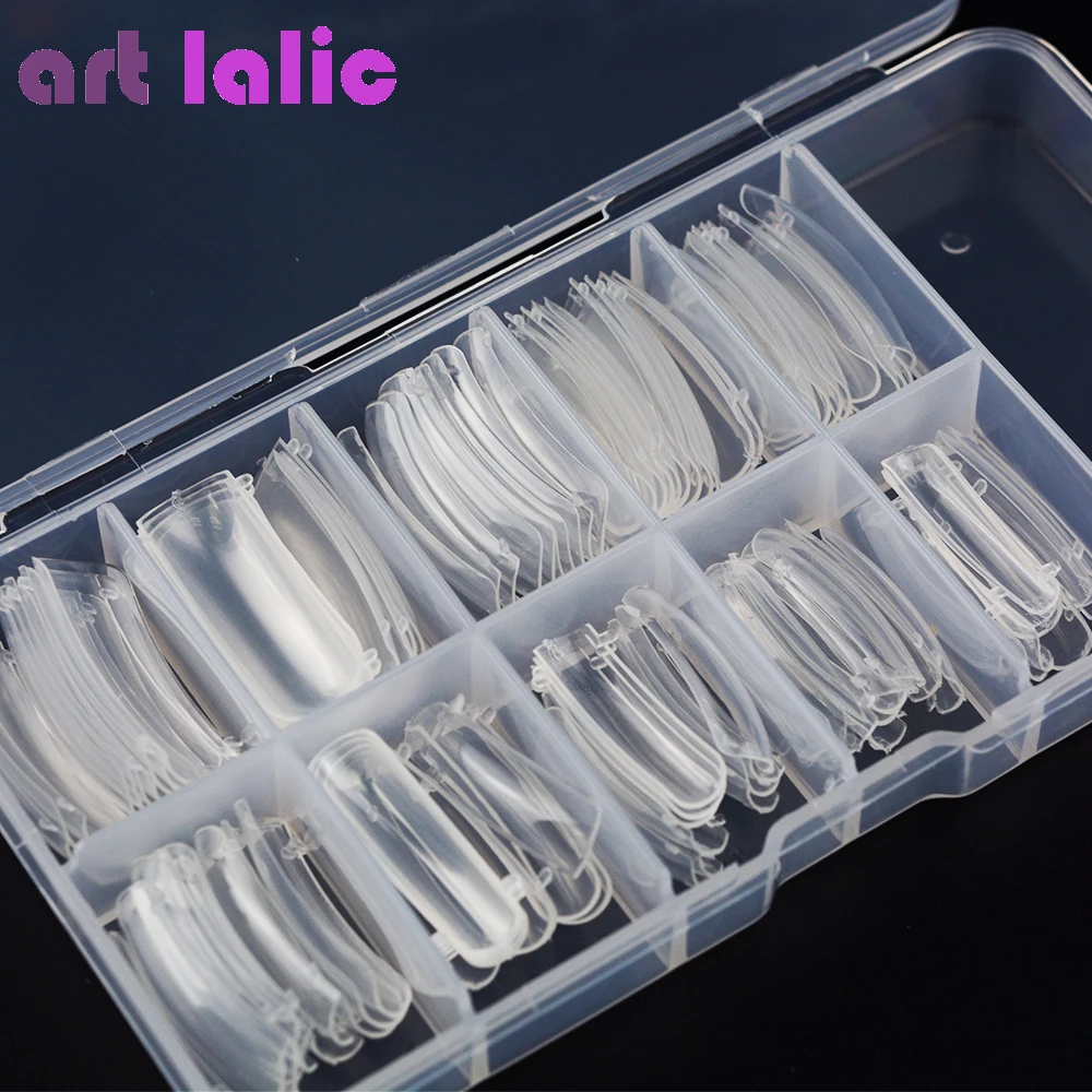 100Pcs Dual-Form Finger UV Gel Nail Extensions Stiletto Upper Forms Quick Building Acrylic Fake Nail Art Decoration Mold