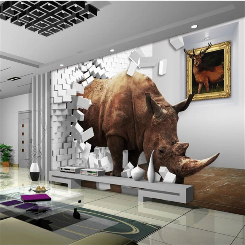 

beibehang Custom wallpaper Rhinoceros 3d creative brick space decoration sofa backdrop wall paper for walls 3 d papel de parede