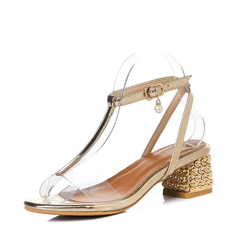 

YMECHIC sexy Ankle Cross Strap Heeled Sandals Chunky Crystal Heel Party Silver Gold Party Summer 2024 Transparent Shoes Big Size