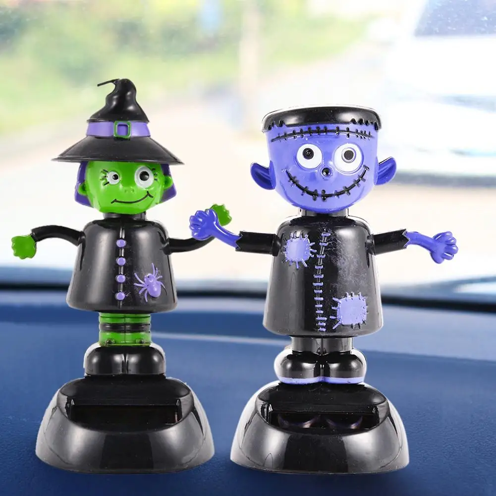 1pc Car Interior Innovative Solar Shaking Head Ghost Doll Witch Cartoon Swinging Car Decoration Solar Powered Toys