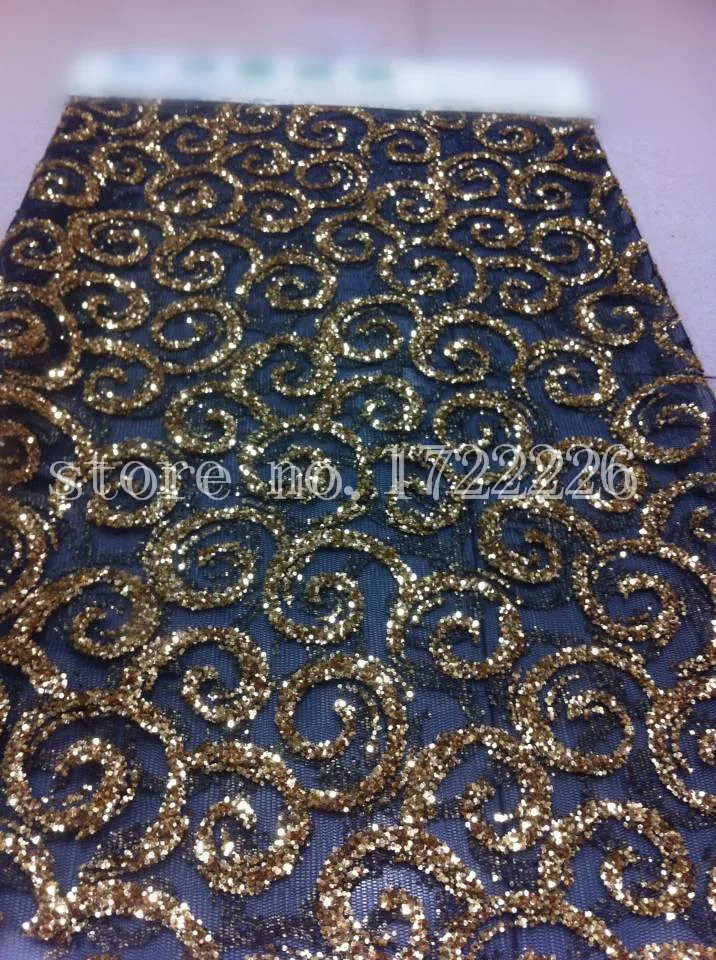 black mesh golden line lace elegant shining lovely sequin lace flower hand print  for  sawing/wedding dress/veil,send by dhl