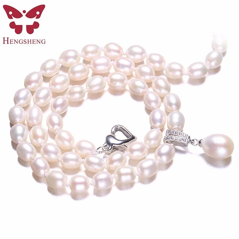 

White Natural Freshwatere Pearl Necklace,Love Buckle Women Jewelry Necklace,45cm+5cm length, Fashion Beads Jewelry With Gift Box
