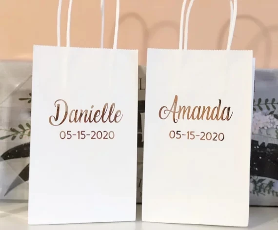 

Personalized silver nam wedding bridesmaid maid of honor thank you gift bags, Bridesmaids Rose Gold gift bags